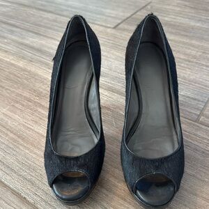 Cole Haan Black Pony-Hair Peep-Toe Heels